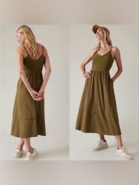 NWOT Athleta Elation Hybrid LP Dress Acacia Olive Green Large Petite  $129